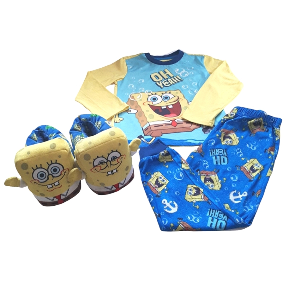 Nickelodeon Kids S (6/7) Spongebob Long-Sleeve Pajamas Set w/ Matching Slippers